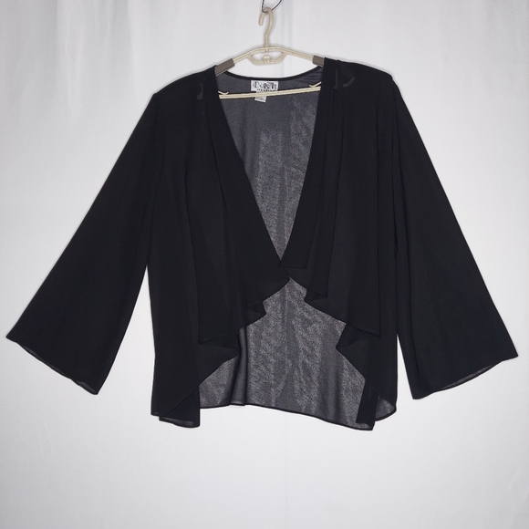 Vintage Sweaters - Christie California 90s Vtg Chiffon Cardigan Shrug Women 22 Black Open Long Slv